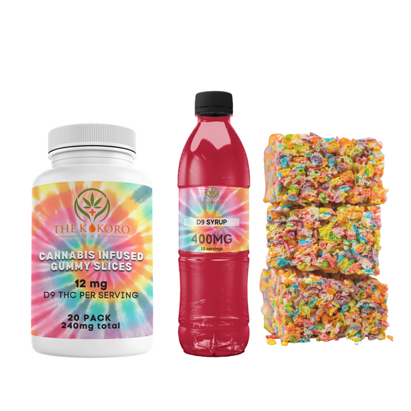 Enjoy Mary Jane's sweet tooth with this mouthwatering THC edibles Bundle! Consume responsibly. 3 Products included: 400MG DELTA9 SYRUP 160MG DELTA 9 RICE CRISPY TREAT Delta9 Gummies 12MG 20count